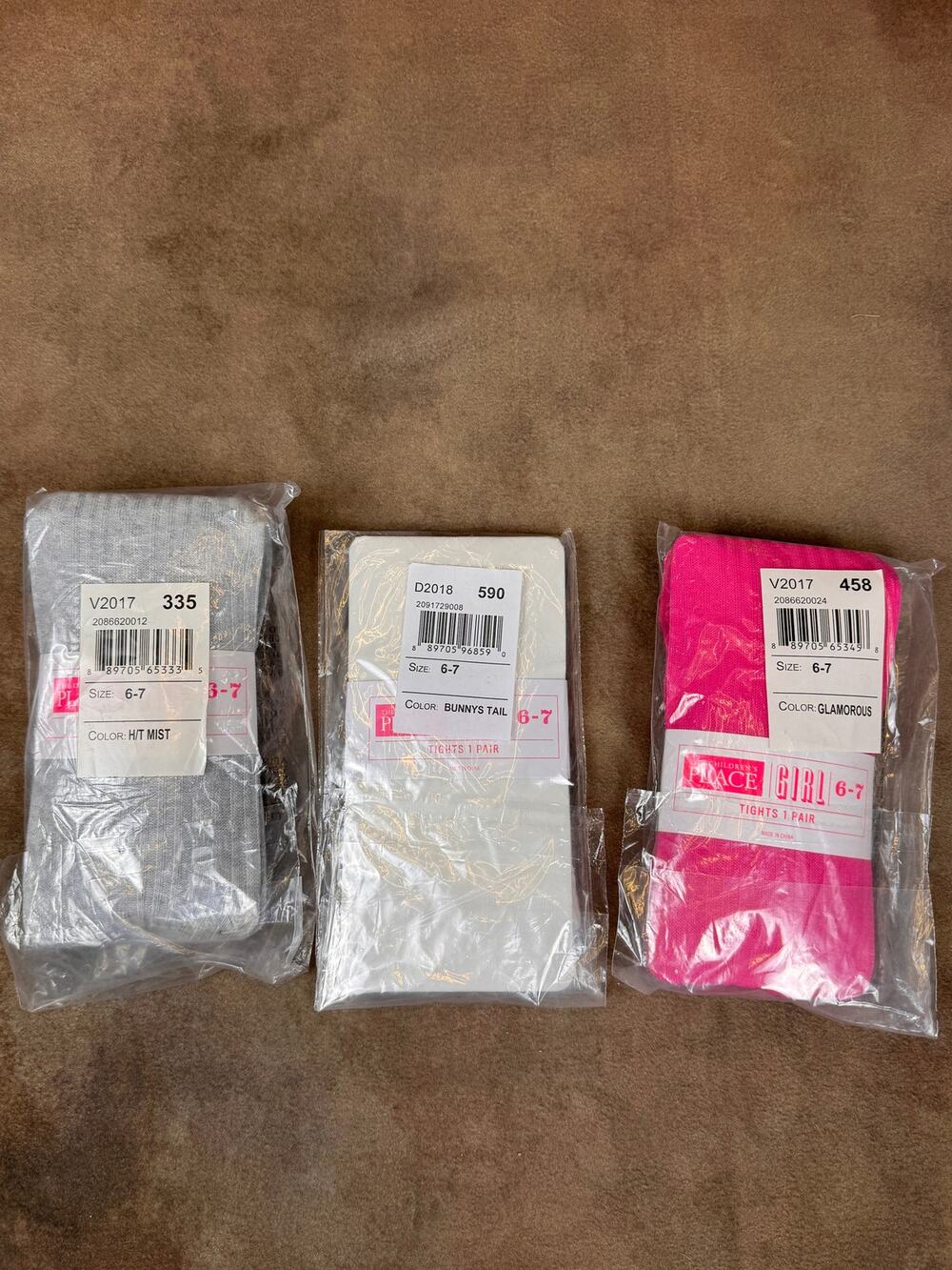 The Children's Place Girls Tights 3-Pair Lot Size 6-7 NIP Gray White Pink #978